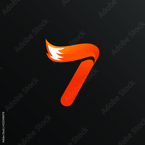 Initial Number 7 with Fox Tail Logo Design