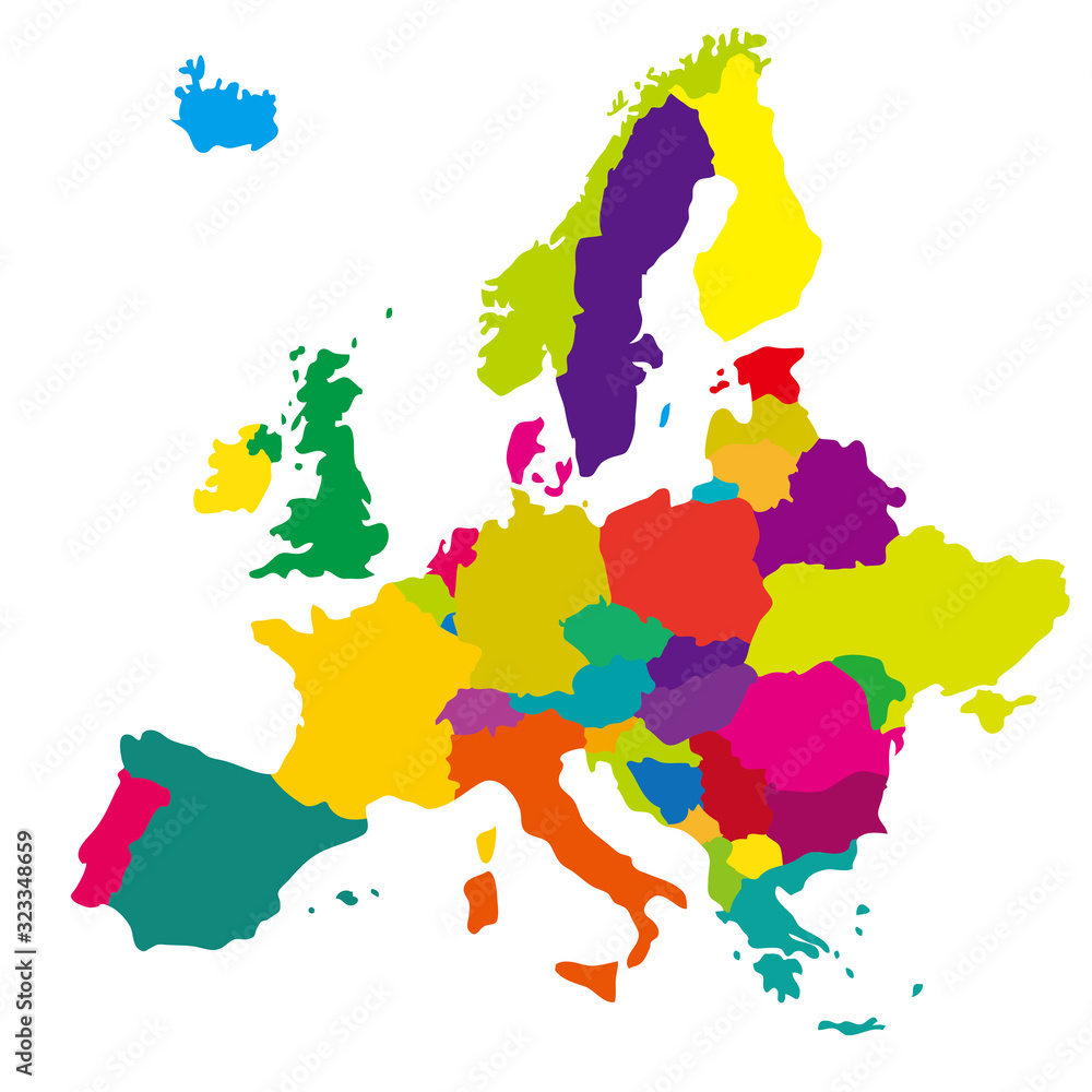 	パーツごとに移動・編集可の世界地図　ヨーロッパ　カラフル