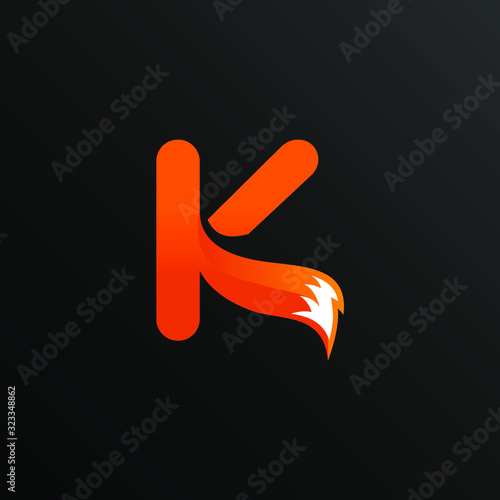 Initial Letter K with Fox Tail Logo Design