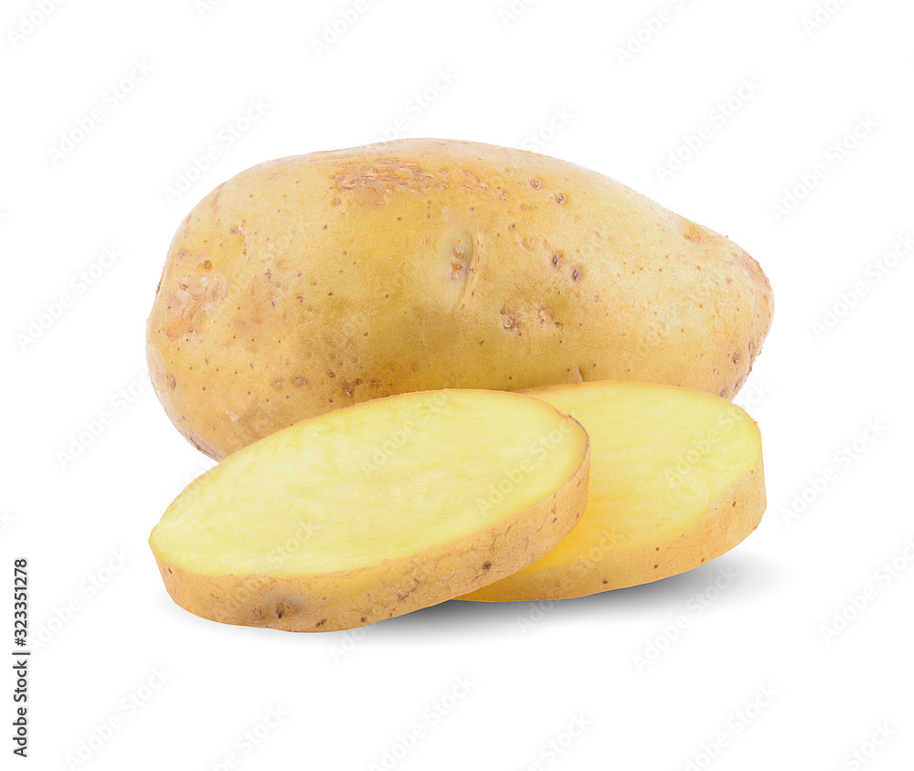 potatoe and cut isolated on white background
