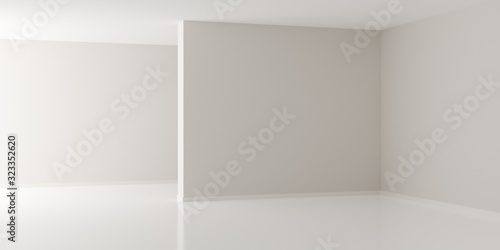 Empty white room with blank walls and shiny white floor - presentation or gallery architecture background element