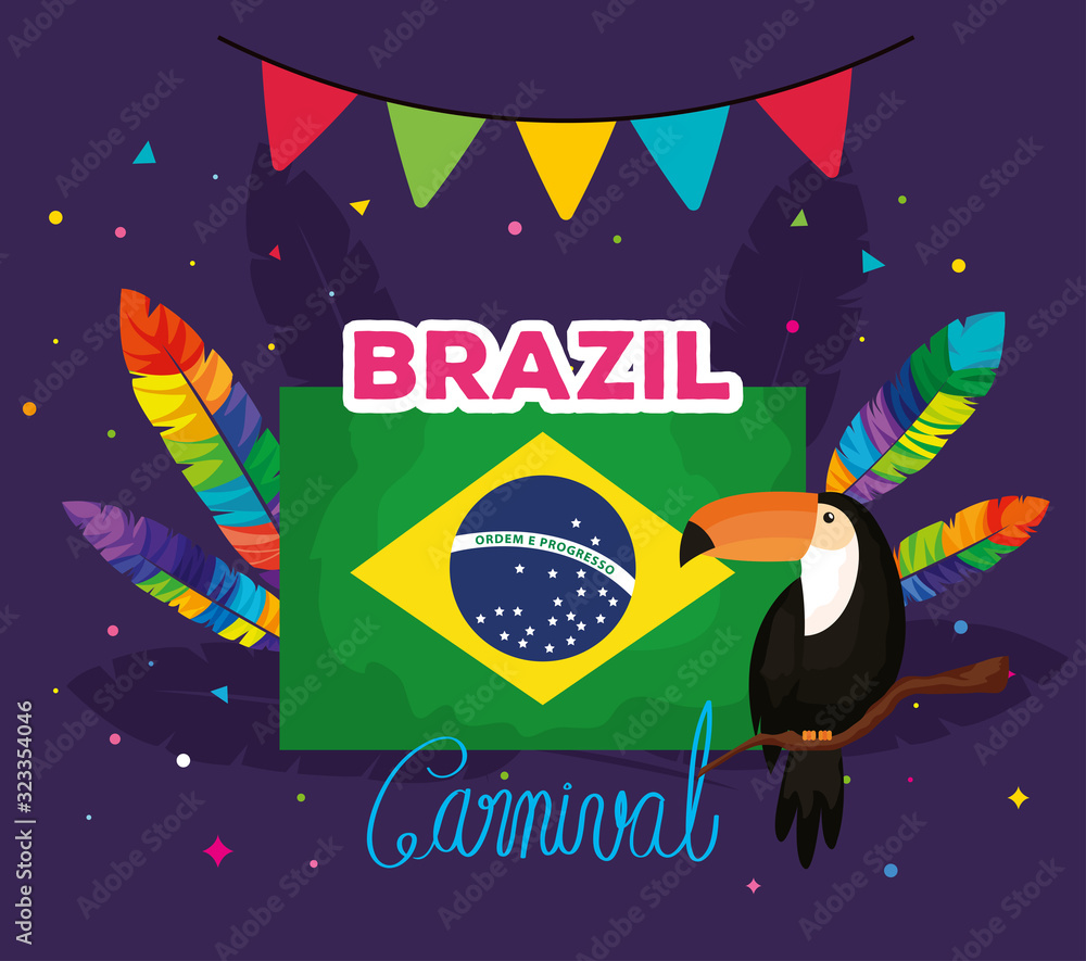 Naklejka premium poster of brazil carnival with flag and decoration vector illustration design