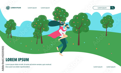 Bright Flyer Summer Romance in Park Cartoon Flat. Romantic Banner Active Actions Significantly Improve Relationships. Boy and Girl are Having Fun on Nature in Park. Vector Illustration.