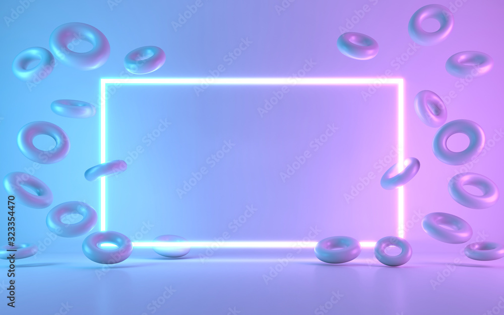 Neon frame sign with donut. 3d rendering Neon frame sign with donut. 3d rendering