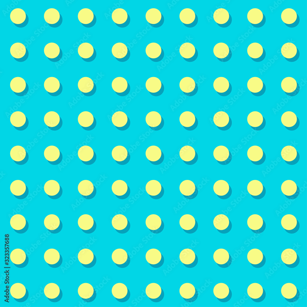 Seamless pattern with circles. Endless blue background with yellow dots. Style vintage, 60s, retro, pop art, comics. 