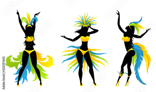 Show Girls with Brazilian Style Carnival Costumes, Carnaval Dancers