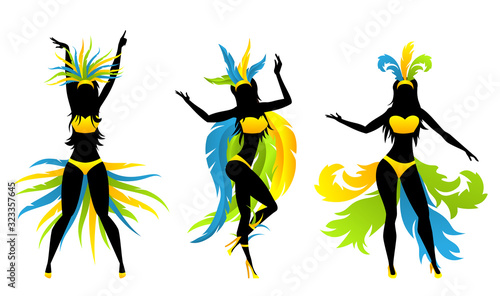 Dancers Girls with Brazilian Style Carnival Costumes, Carnaval Performance