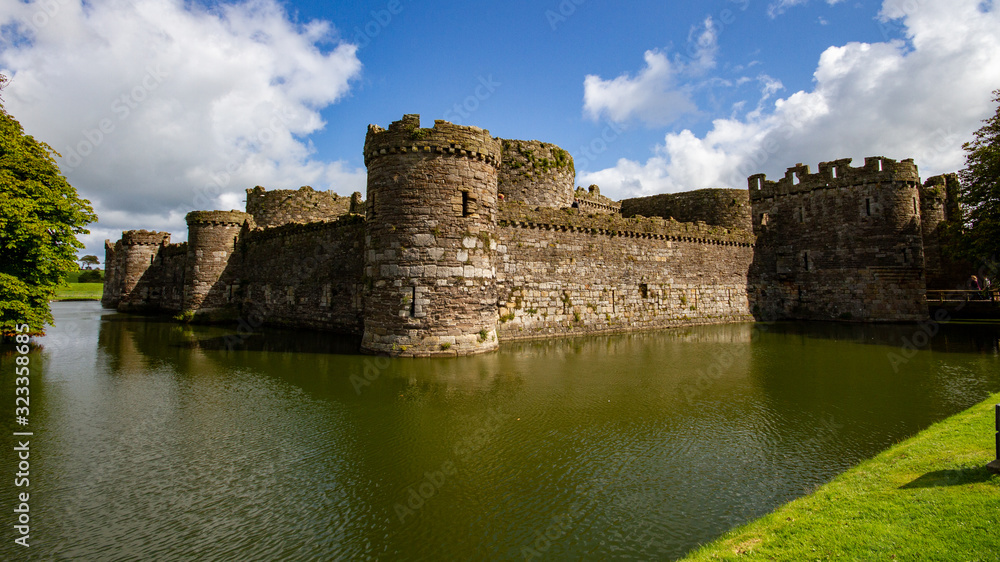 Beaumaris Castle surrounded by a moat