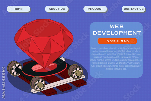 Web development site template. Application and software development header poster design. Vector illustration of a ruby on rails as a symbol of frontend programming
