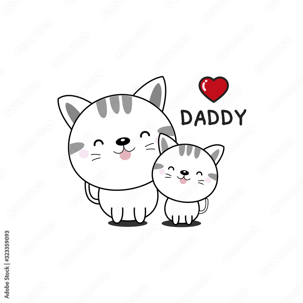 Vector illustration of a cute cat and a kitten for Father's day. Vector illustration of a cute cat and a kitten for Father's day.