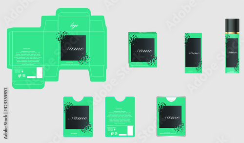 Packaging design, luxury perfume box,  pocket perfume and deo design template and mock up box. Illustration vector.