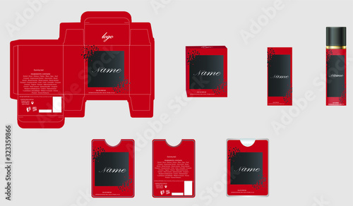 Packaging design, luxury perfume box,  pocket perfume and deo design template and mock up box. Illustration vector.