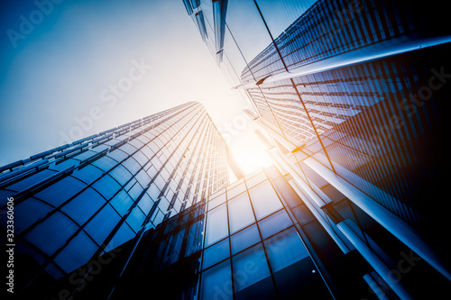 low angle view of skyscrapers in city of China.