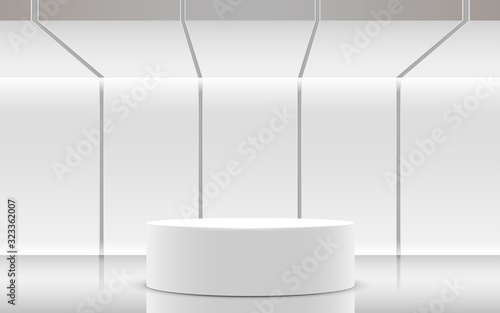 white podium in the white studio room	