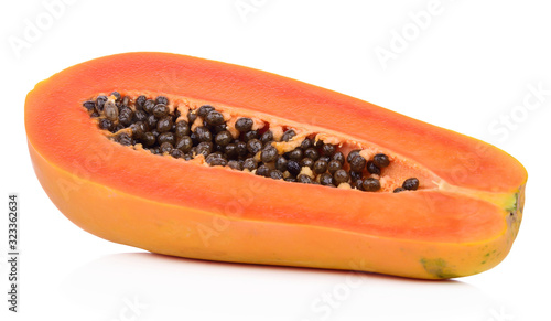 papaya slices of sweet yellow on white background photo