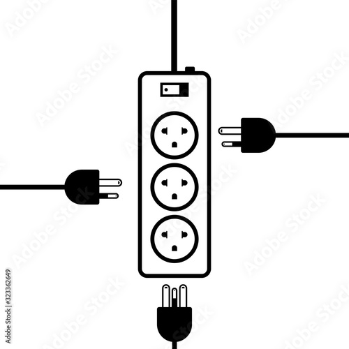 outlet multiple socket electric power plugs, plug or unplugged of electrictcity peripheral, flat icon design, vector illustration