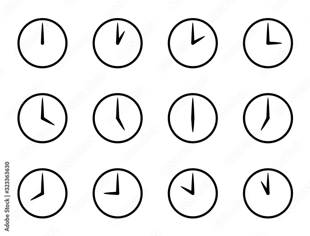 0時から11時までのアナログ時計のアイコンセット シンプルな時計のシルエットのイラスト 時間やスケジュールを表すアイコン Stock Vector Adobe Stock 0時から11時までのアナログ時計のアイコンセット シンプルな時計のシルエットのイラスト 時間やスケジュールを表すアイコン Stock Vector Adobe Stock