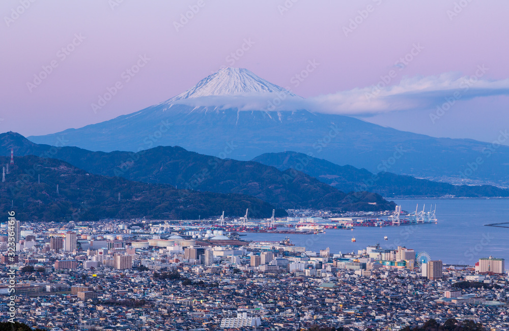 日本平から夕方の清水港と紅富士