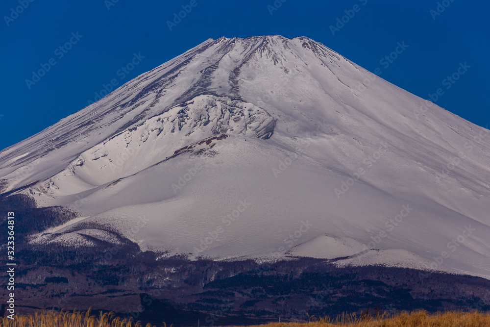 東富士演習場から青空と雪景色の富士山