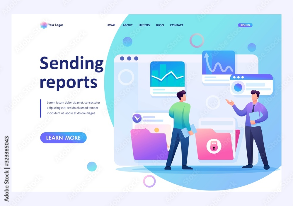 Young entrepreneurs discuss the data on the screen. Flat 2D character. Landing page concepts and web design Young entrepreneurs discuss the data on the screen. Flat 2D character. Landing page concepts and web design