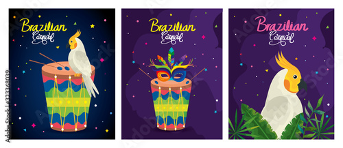 set poster of brazil with decoration vector illustration design
