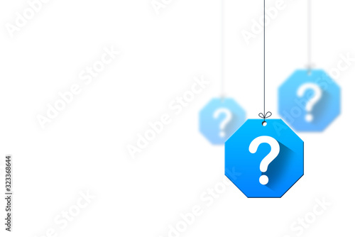Hanging question mark sign, Quiz concept on white background