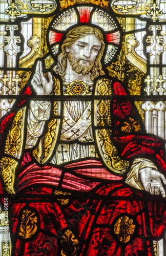 Victorian stained glass window of Jesus