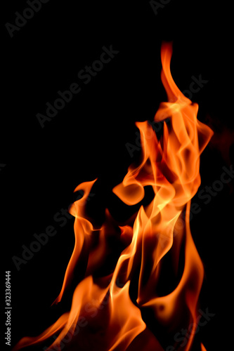 Close-up shot of the fire on black background