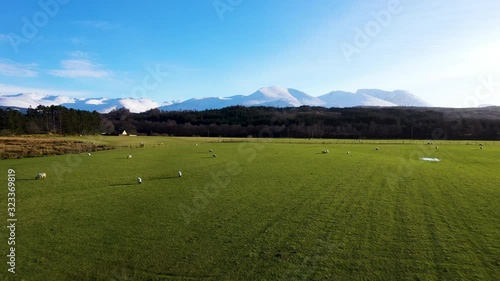 aerial drone footage of the caledonian canal and fort william in the argyll region of the highlands of scotland on a clear blue winter day photo