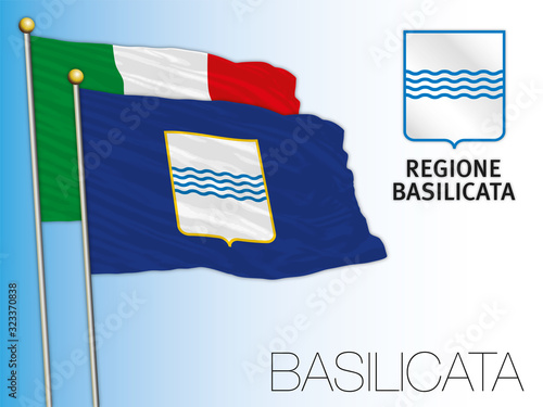 Basilicata official regional flag and coat of arms, Italy, vector illustration