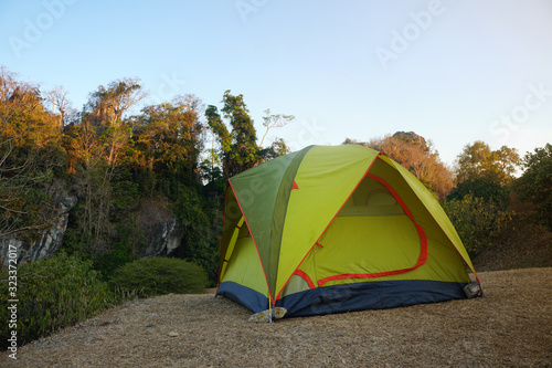 Camping and tent on the mountain at Sri Nan National Park Nan province in Thailand. 