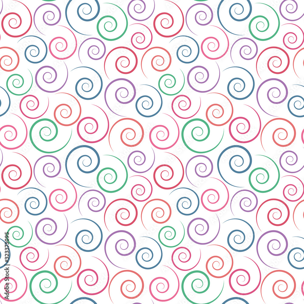 seamless pattern. color spirals. white background