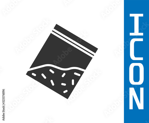 Grey Plastic bag of drug icon isolated on white background. Health danger.  Vector Illustration