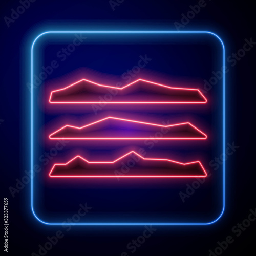 Glowing neon Strips of cocaine or heroin drug icon isolated on blue background.  Vector Illustration