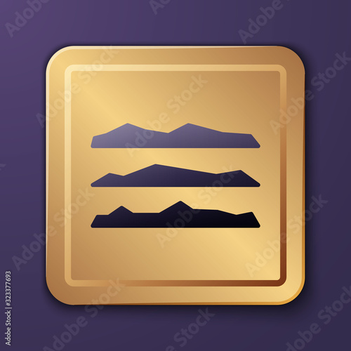 Purple Strips of cocaine or heroin drug icon isolated on purple background. Gold square button. Vector Illustration