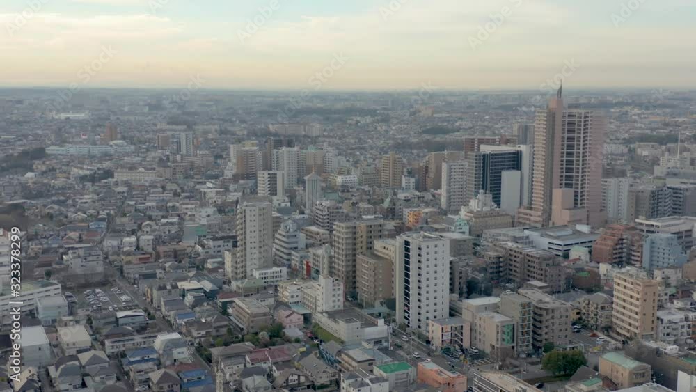 Tokyo Urban Area, Machida town Aerial Pan at Sunrise Tokyo Urban Area, Machida town Aerial Pan at Sunrise