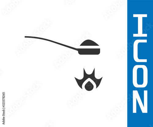 Grey Heroin in a spoon icon isolated on white background. Concept of drug addiction and dependence from the narcotic. Junkie lifestyle.  Vector Illustration
