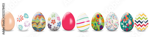 Obraz na płótnie Easter banner, background with eggs in various designs, vector illustration