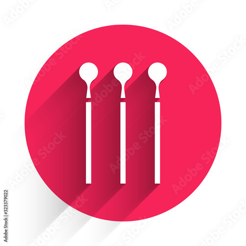 White Matches icon isolated with long shadow. Red circle button. Vector Illustration