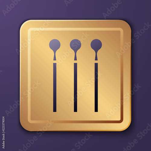 Purple Matches icon isolated on purple background. Gold square button. Vector Illustration