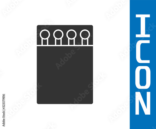 Grey Open matchbox and matches icon isolated on white background.  Vector Illustration