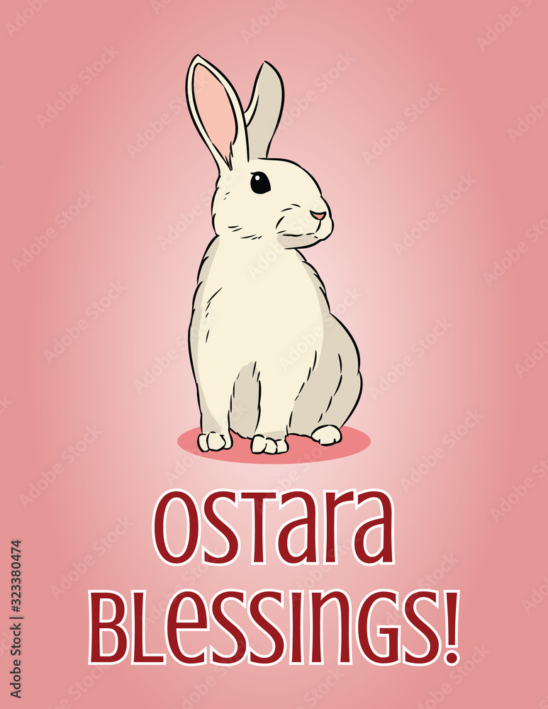 Ostara Blessings pagan holiday postcard. Easter bunny or hare vector illustration. Ostara Blessings pagan holiday postcard. Easter bunny or hare vector illustration.