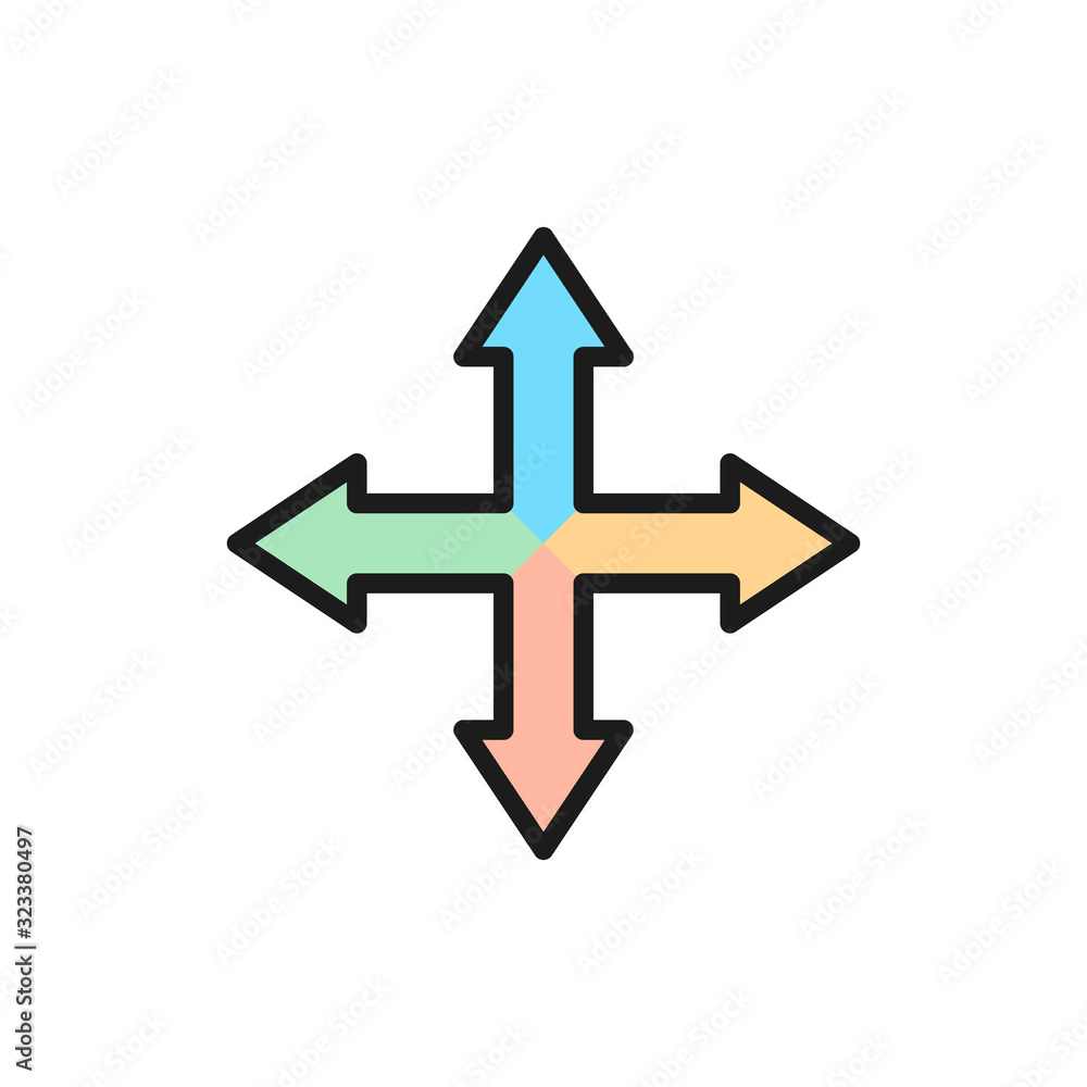 Arrows pointing in different directions, navigation flat color line icon. Arrows pointing in different directions, navigation flat color line icon.