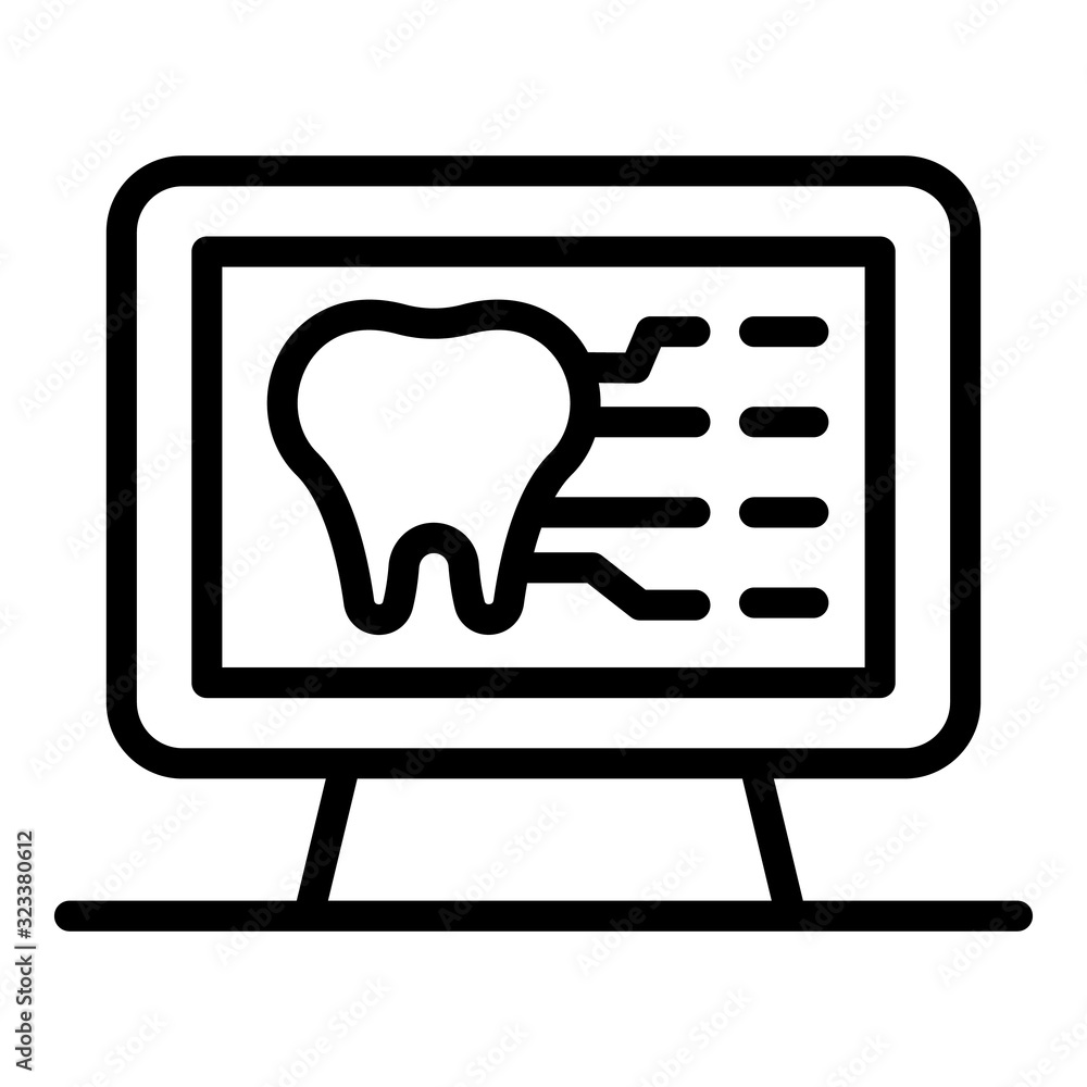 Tooth analyze monitor icon. Outline tooth analyze monitor vector icon for web design isolated on white background Tooth analyze monitor icon. Outline tooth analyze monitor vector icon for web design isolated on white background