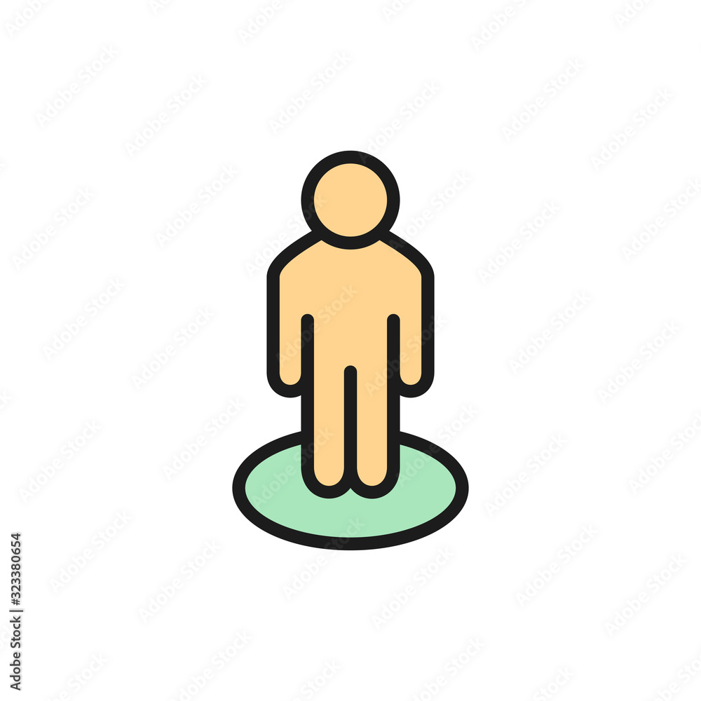 Person location in circle, street view, location pin flat color line icon. Person location in circle, street view, location pin flat color line icon.
