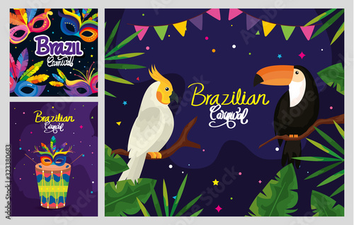 set poster of brazil with decoration vector illustration design