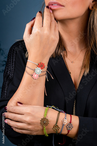 Womens bracelets with the shapes of the flowers. 