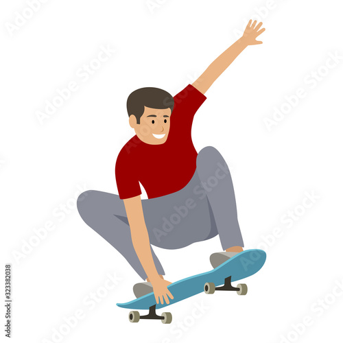 Young teenager jumps on a skateboard