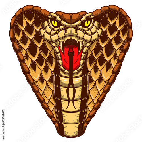 Illustration of cobra snake in engraving style. Design element for logo, label, emblem, sign, badge. Vector illustration