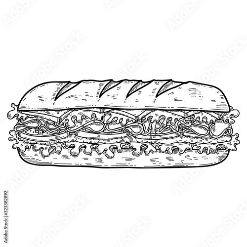 Illustration of sandwich. Design element for poster, card, banner, flyer. Vector illustration